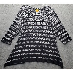 Ruby Rd Shift Dress Women 1X Multi Stripe Leopard Print Long Sleeve Studded Neck